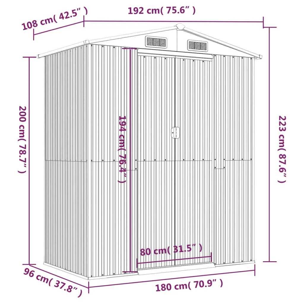 Garden Shed Anthracite 192x108x223 cm Galvanised Steel