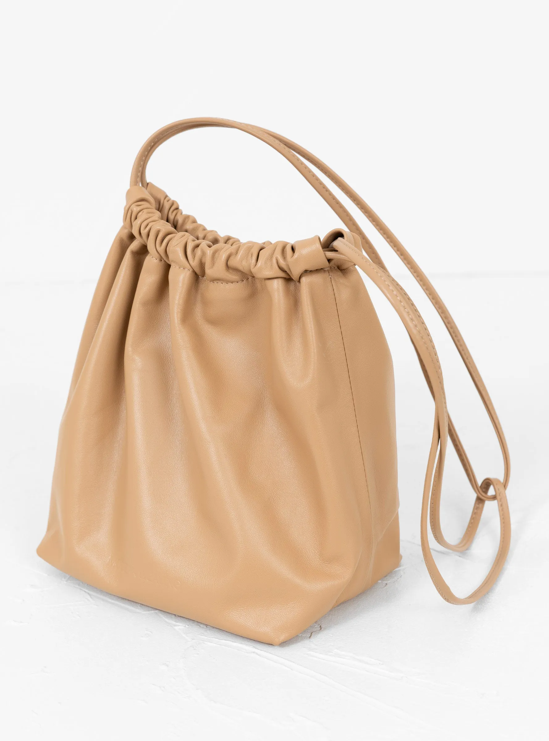 Gathered Square Bucket Bag Tan