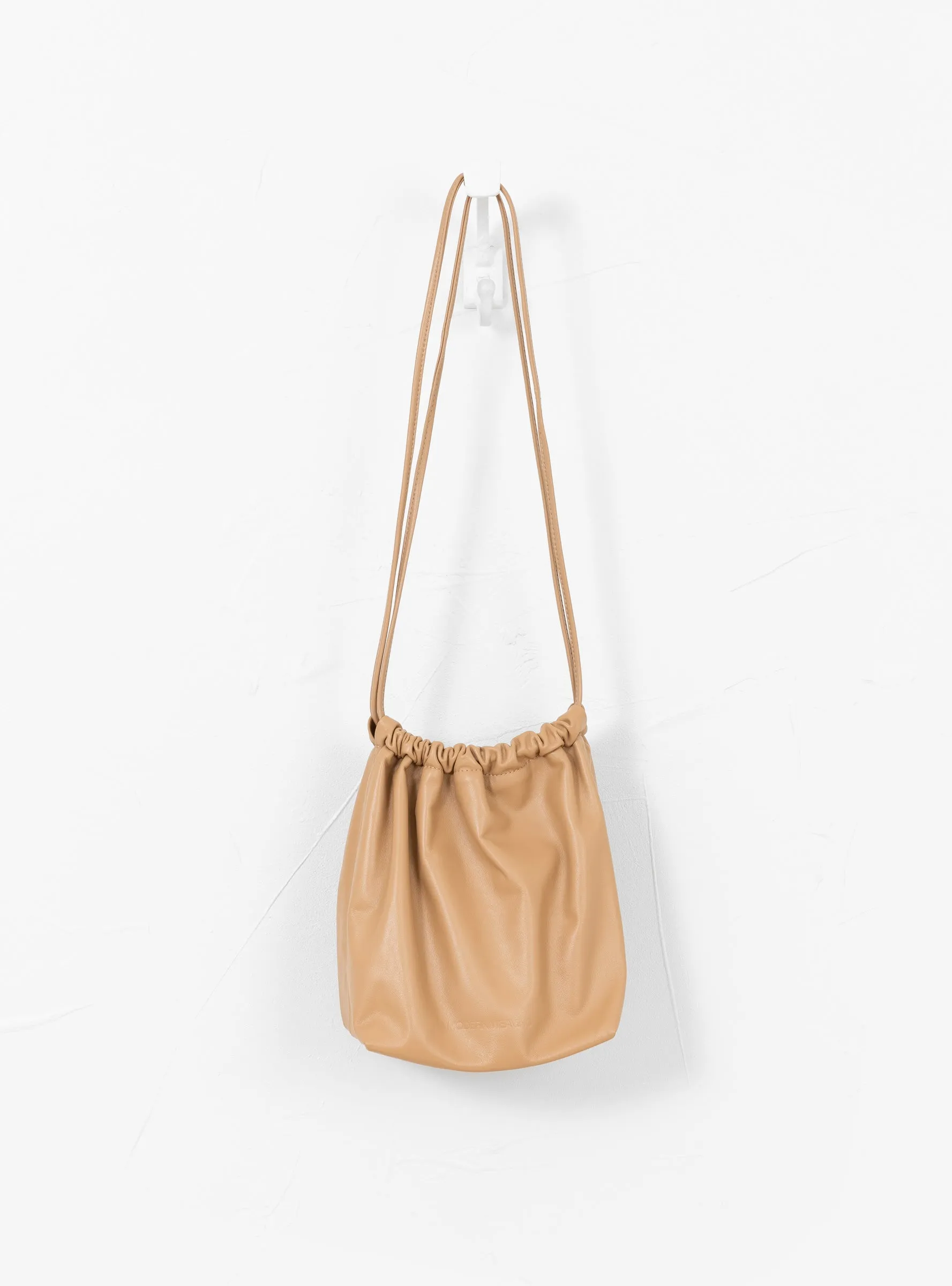 Gathered Square Bucket Bag Tan