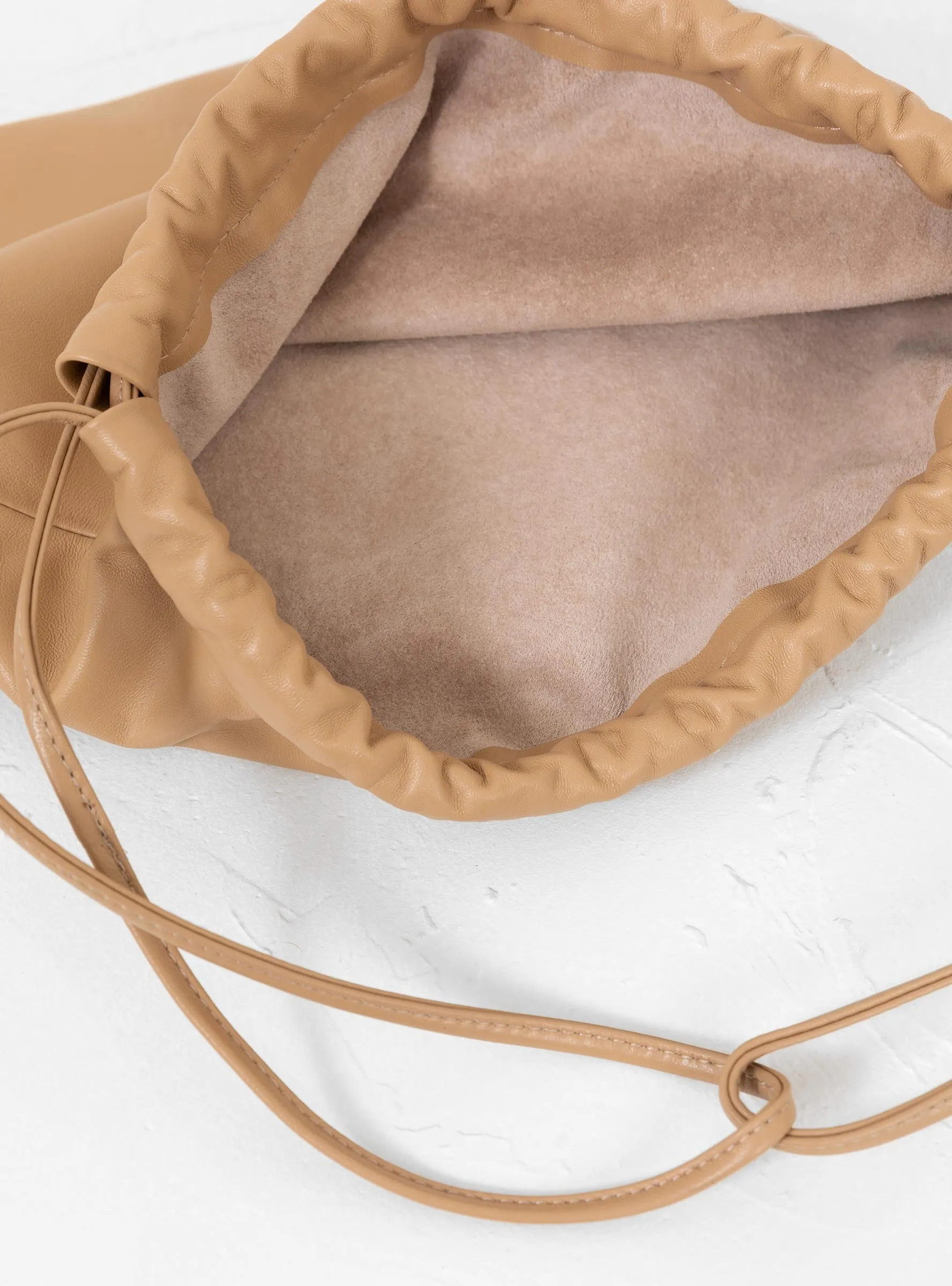 Gathered Square Bucket Bag Tan