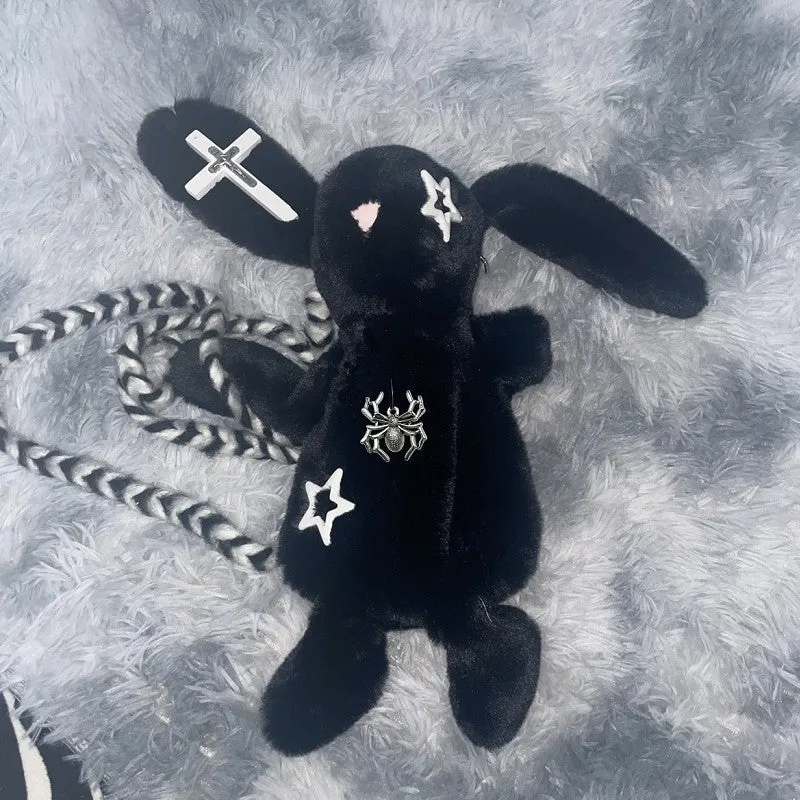 Harajuku Plush Soft Backpack Bunny Punk Shoulder Y2K Crossbody Chain Gothic Bag