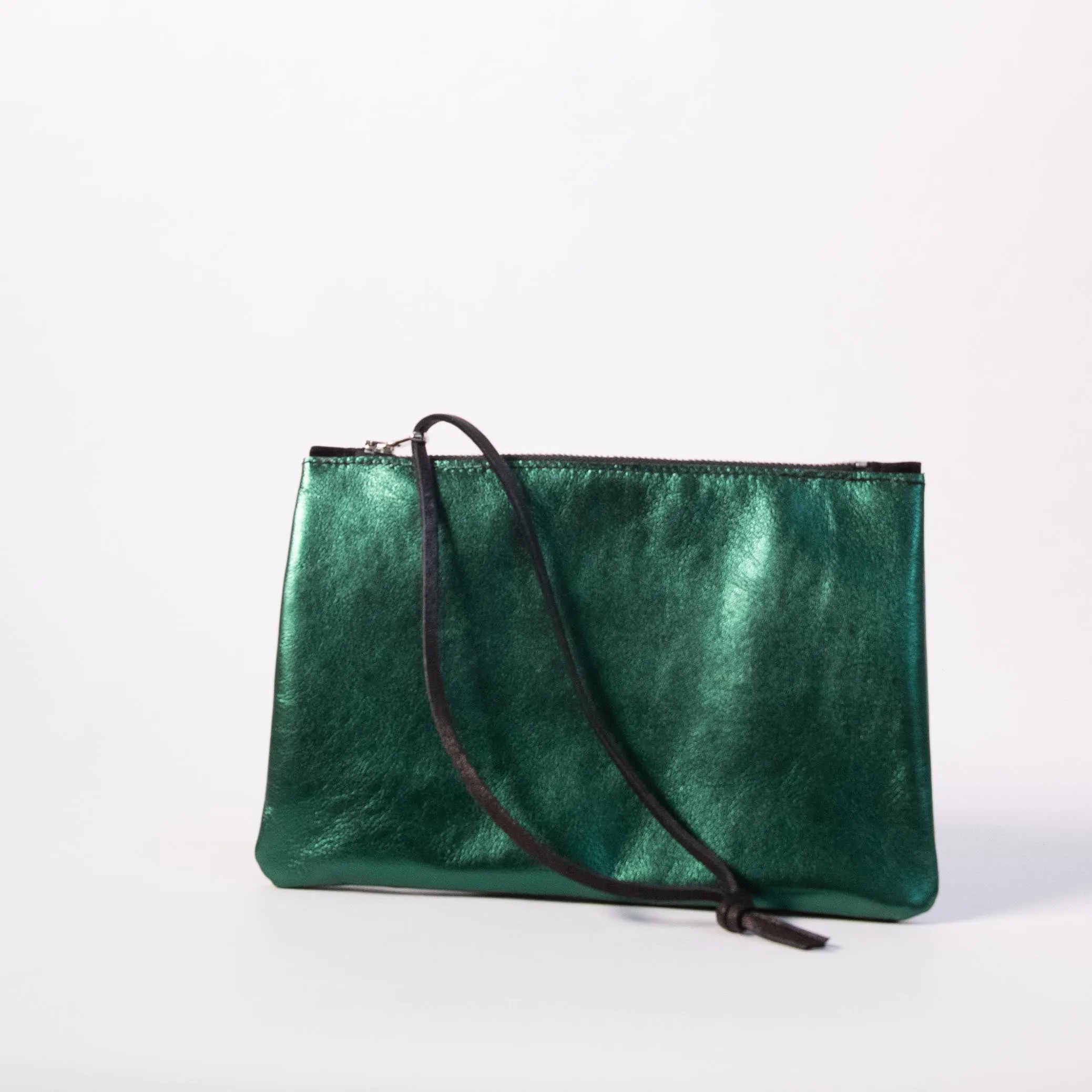 Harpers Italian Leather Pouchette in Metallic Green