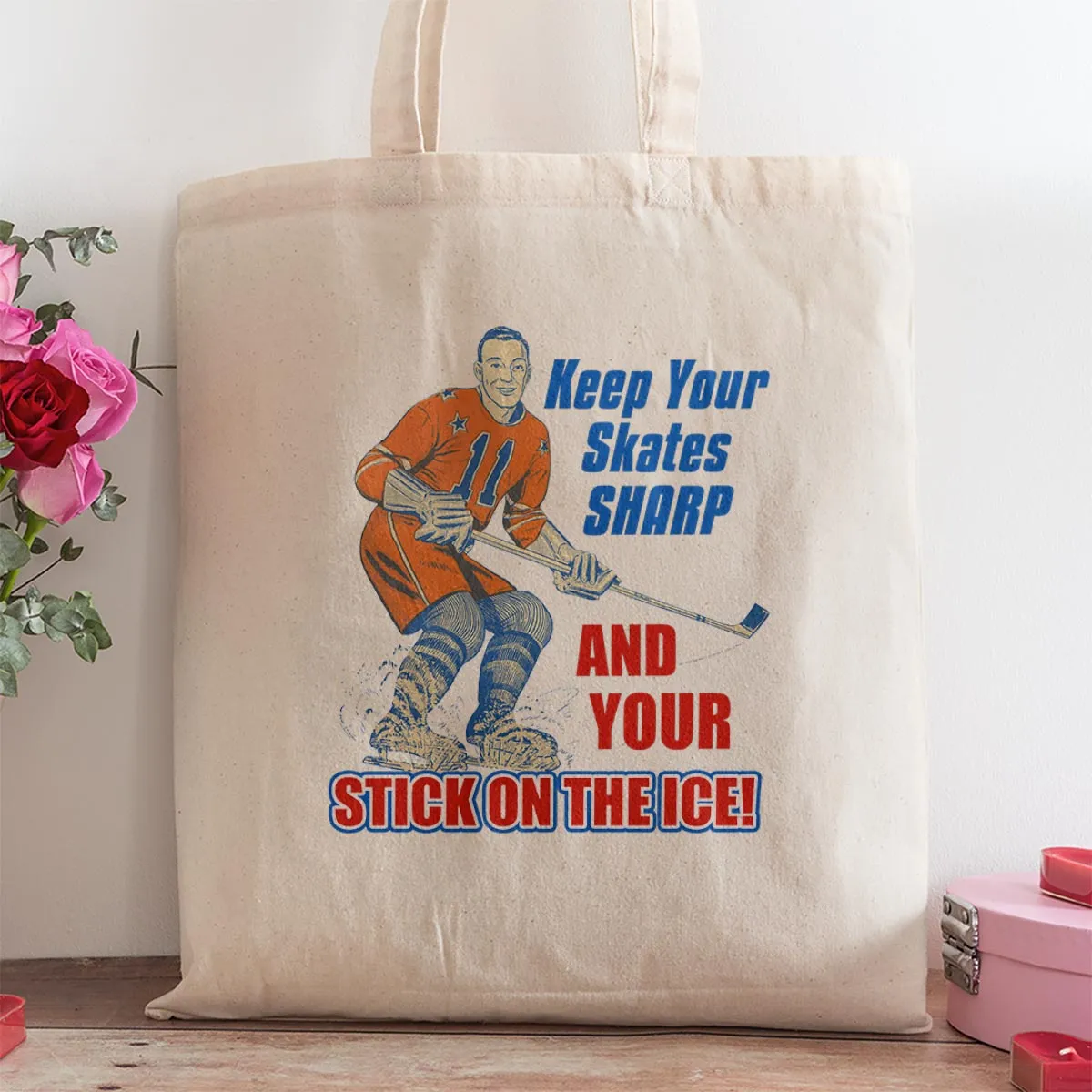 Hockey Keep Your Skates Sharp Tote Bag Large Canvas Tote Grocery Totes