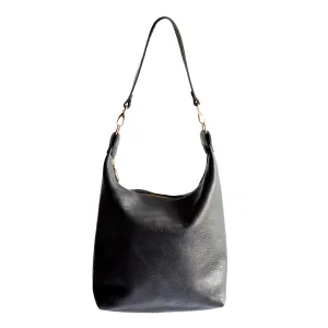 Leather BUCKET Crossbody Bag - Black Leather