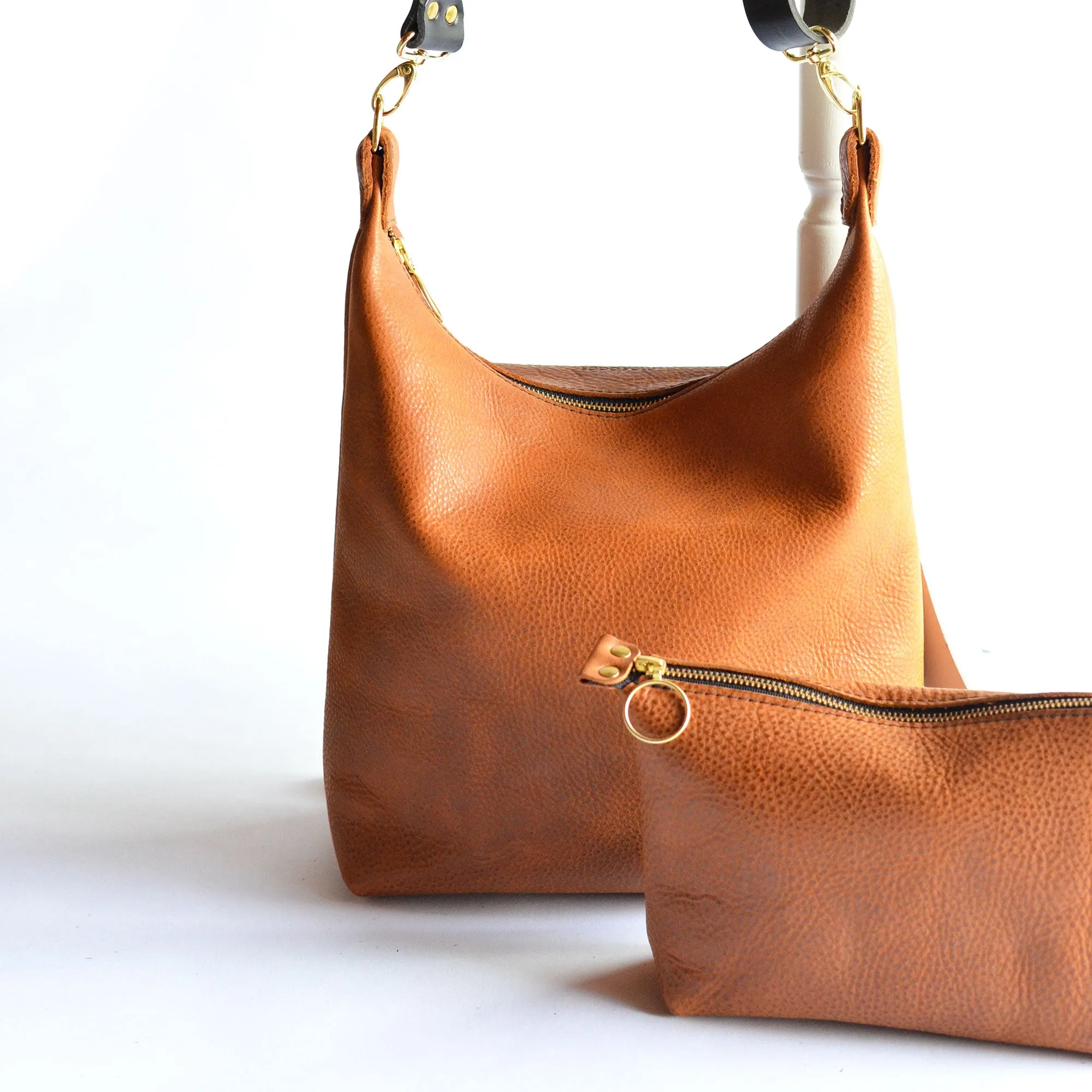 Leather BUCKET Crossbody Bag - Tan Leather