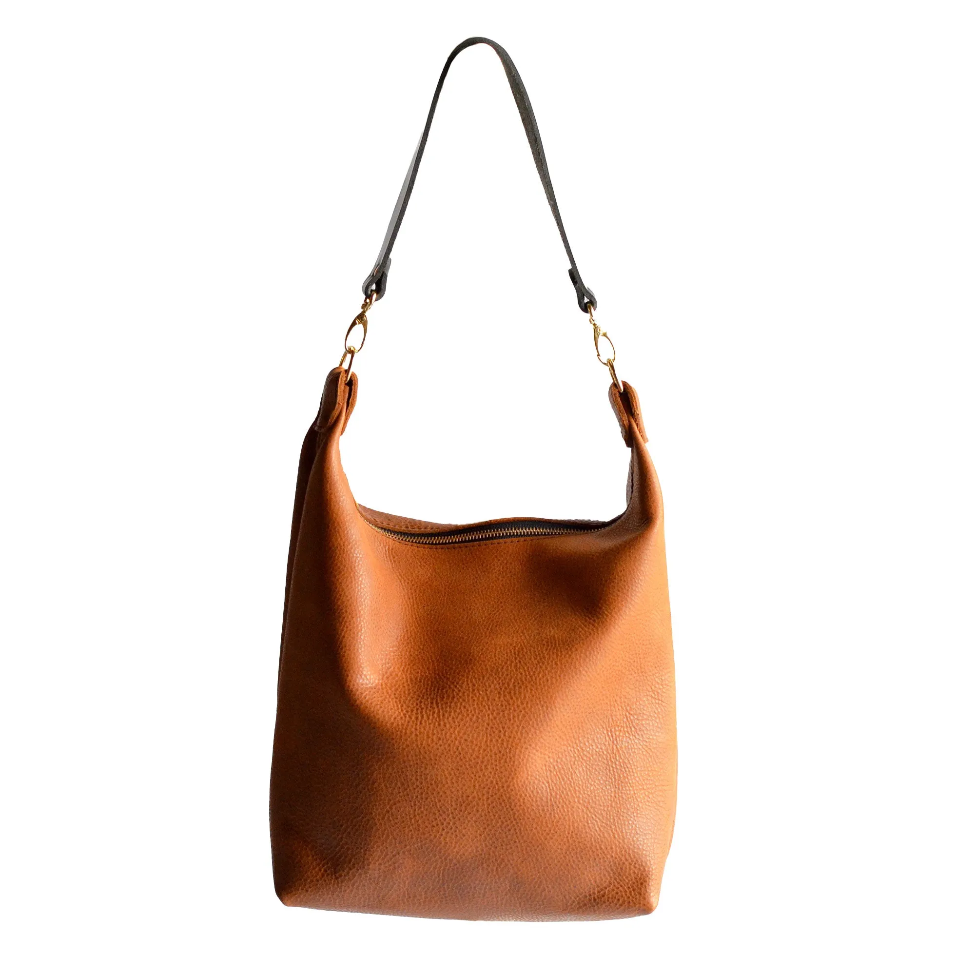 Leather BUCKET Crossbody Bag - Tan Leather