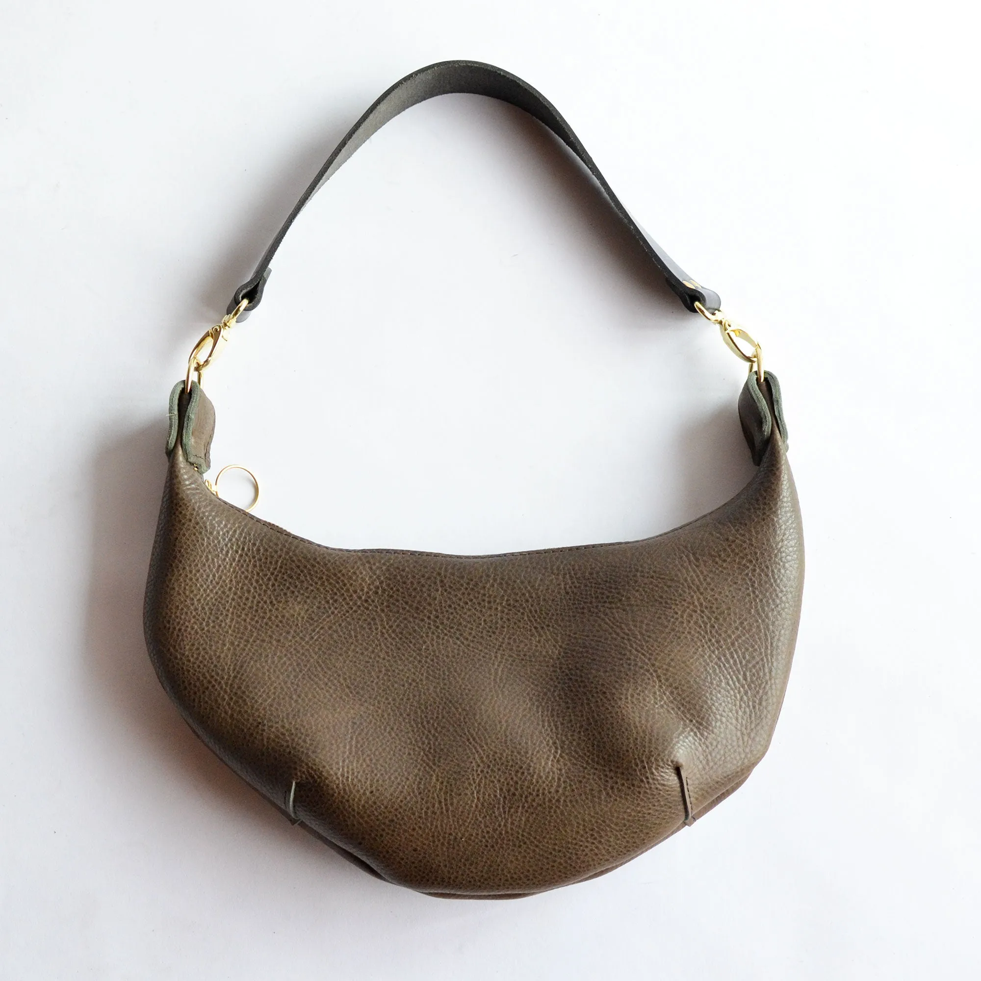 Leather HOBO Crossbody Bag - Olive Green Leather