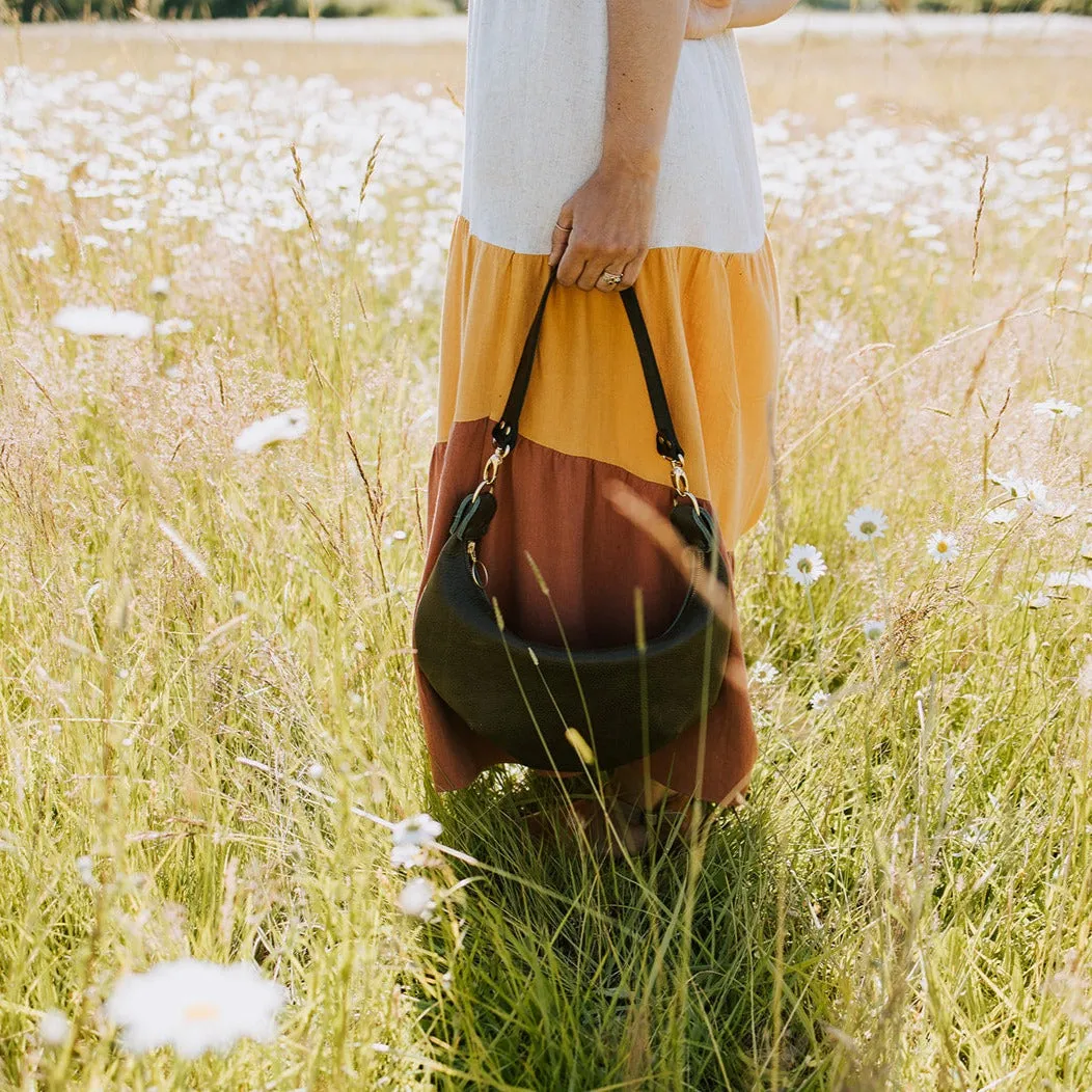 Leather HOBO Crossbody Bag - Olive Green Leather