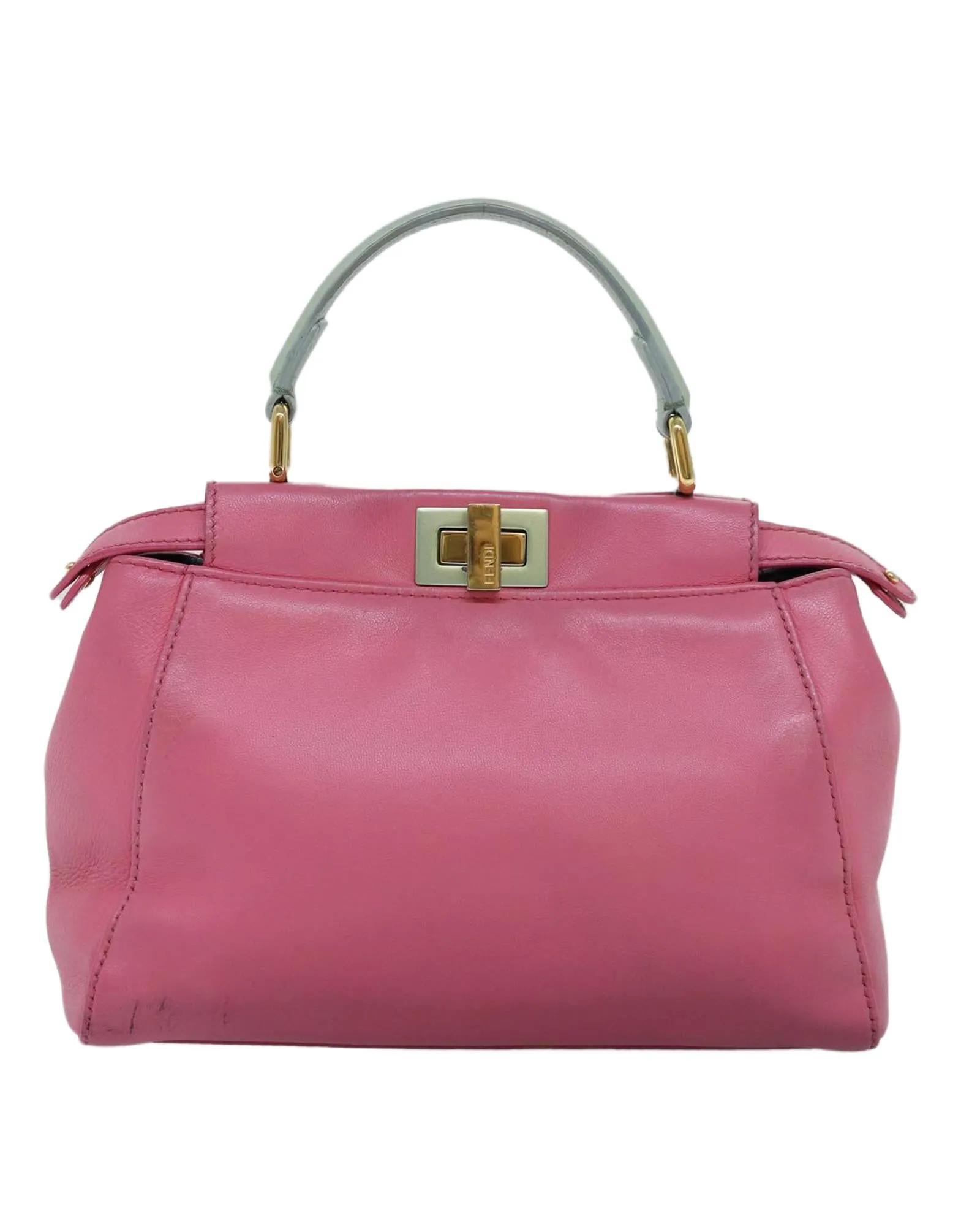 Leather Mini Hand Bag with Shoulder Strap - Pink