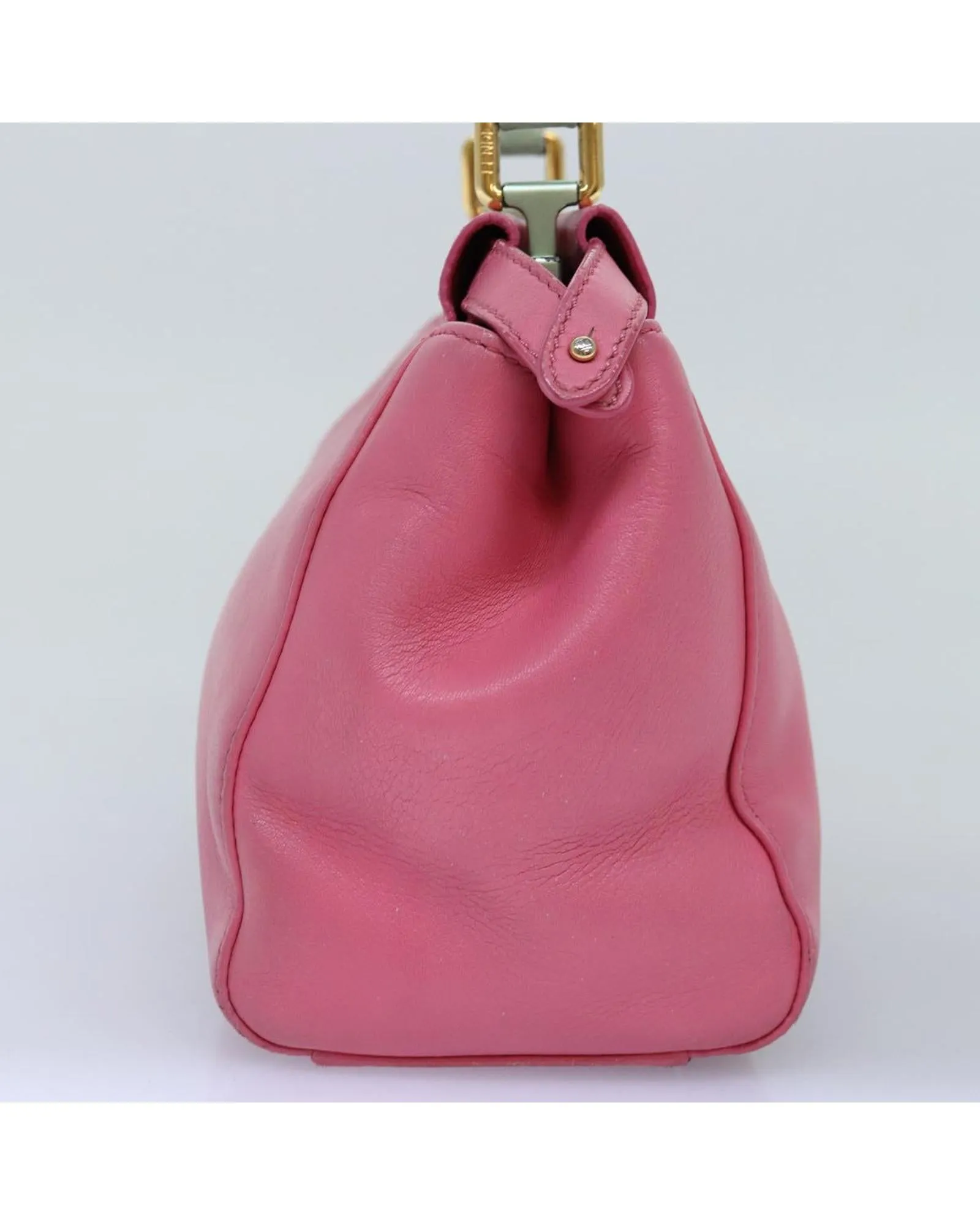 Leather Mini Hand Bag with Shoulder Strap - Pink