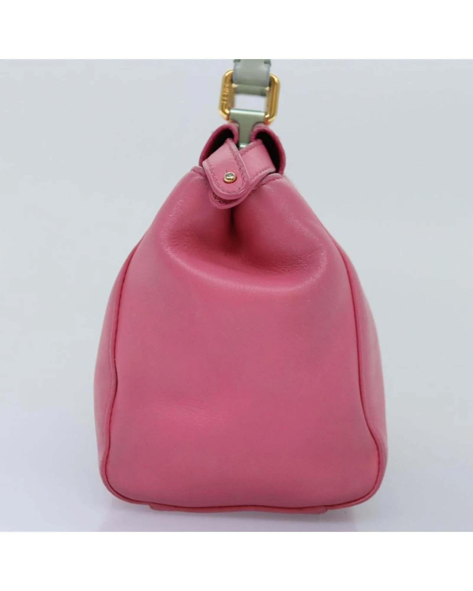 Leather Mini Hand Bag with Shoulder Strap - Pink