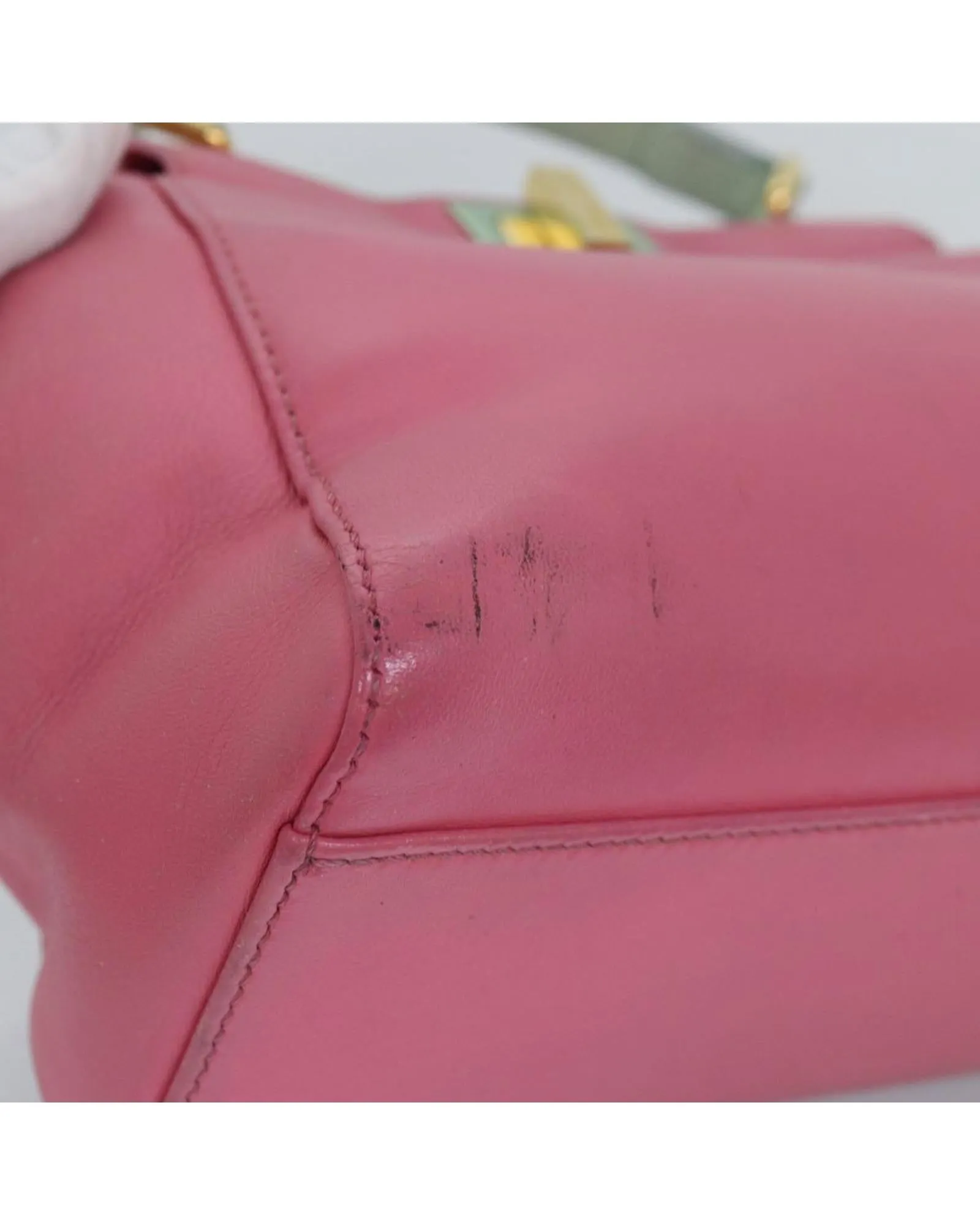 Leather Mini Hand Bag with Shoulder Strap - Pink