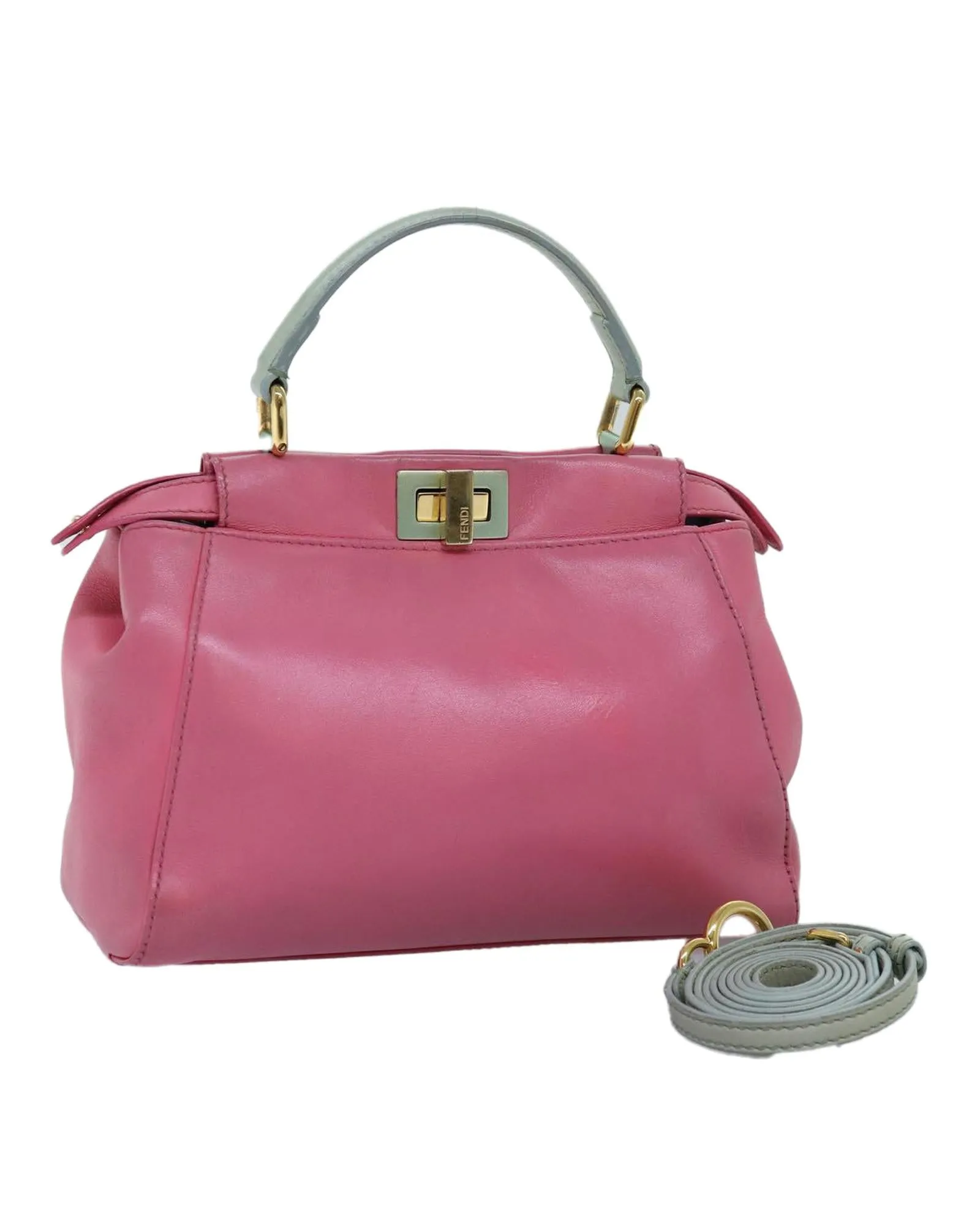 Leather Mini Hand Bag with Shoulder Strap - Pink