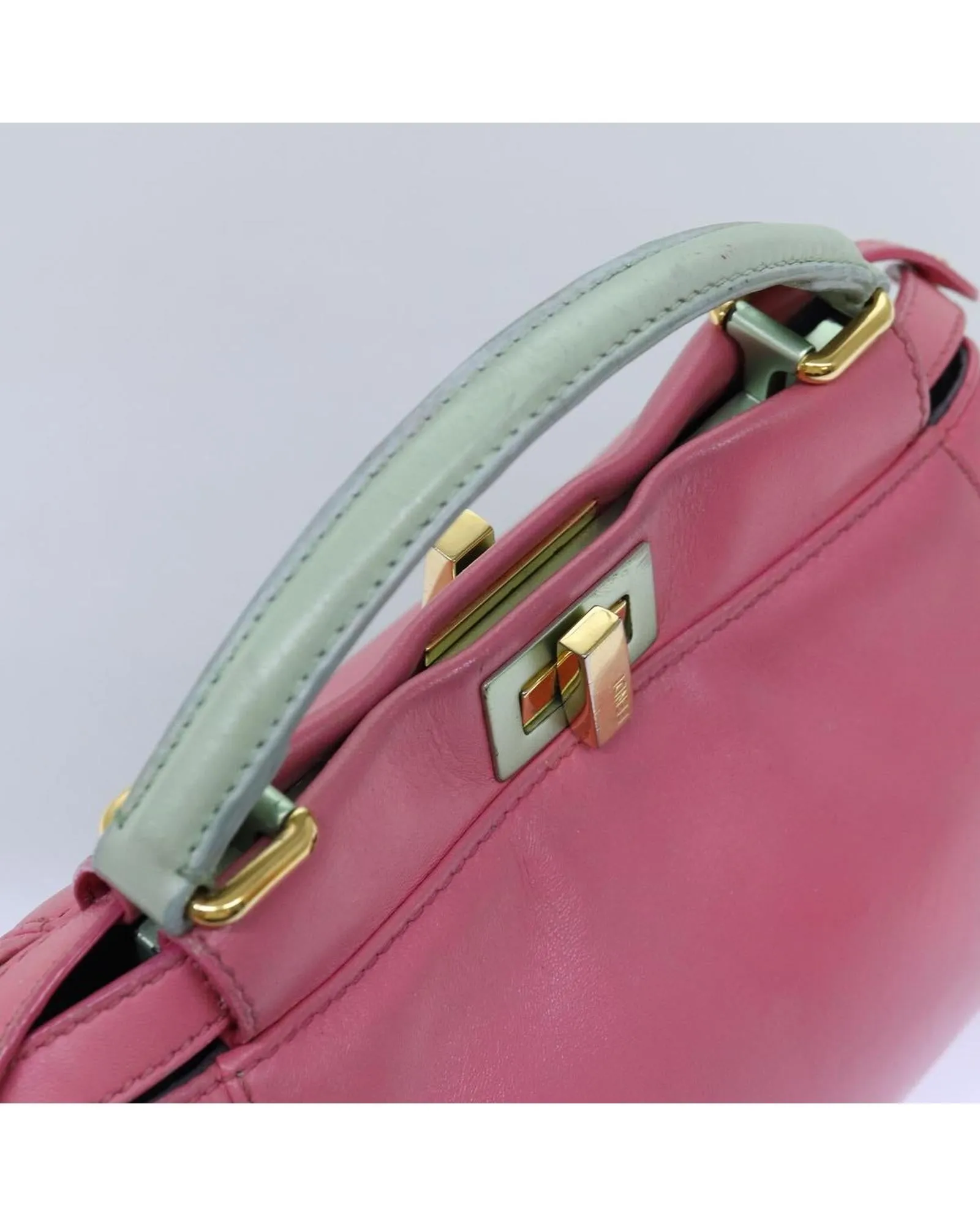 Leather Mini Hand Bag with Shoulder Strap - Pink