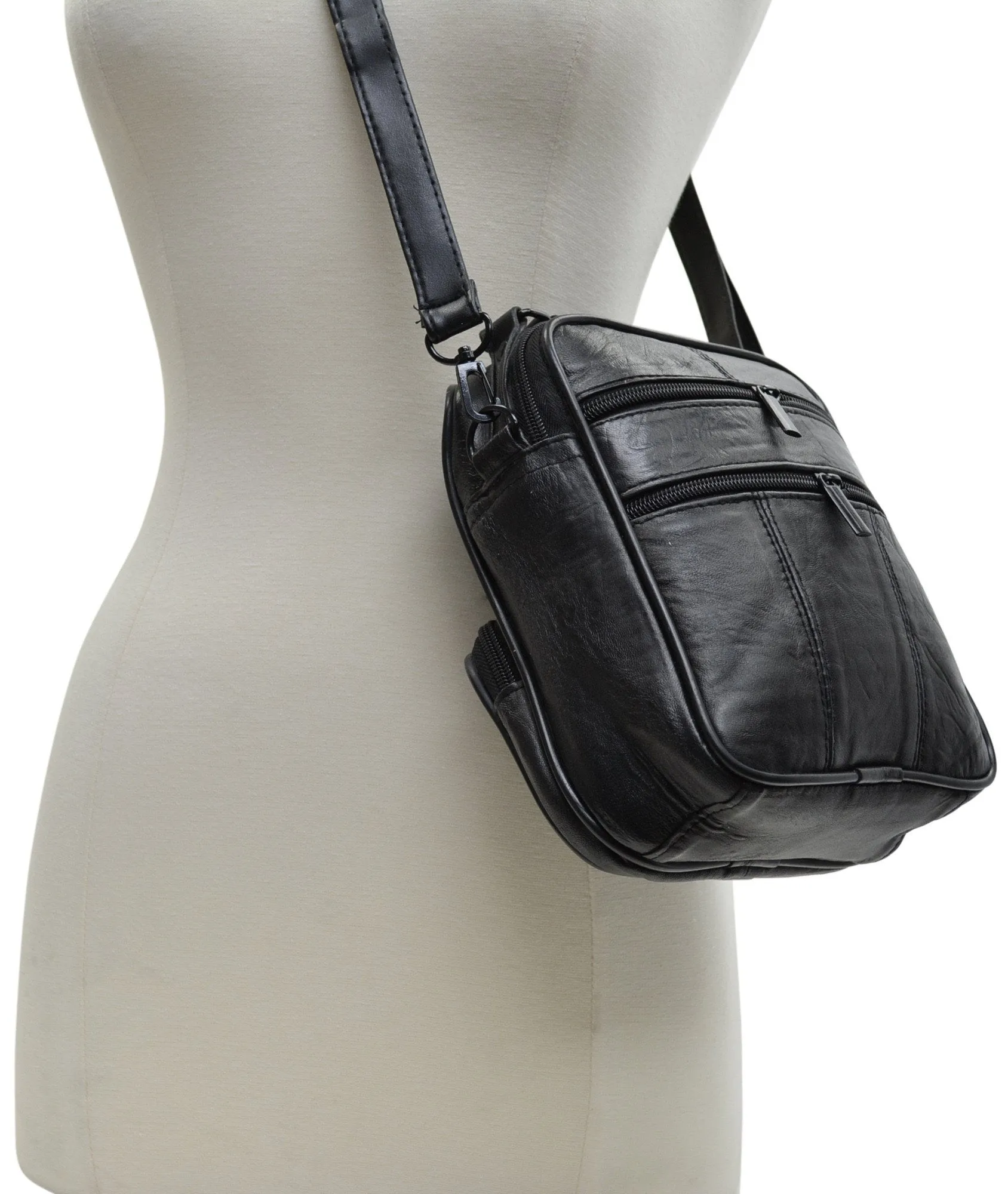 New Small Black Leather Organizer Shoulder Hand Bag Purse 128 547