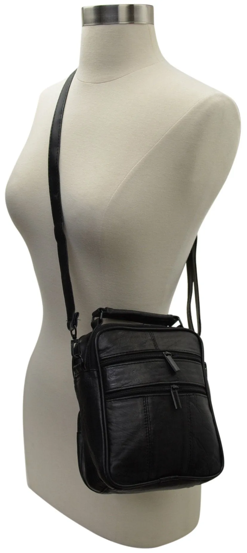 New Small Black Leather Organizer Shoulder Hand Bag Purse 128 547