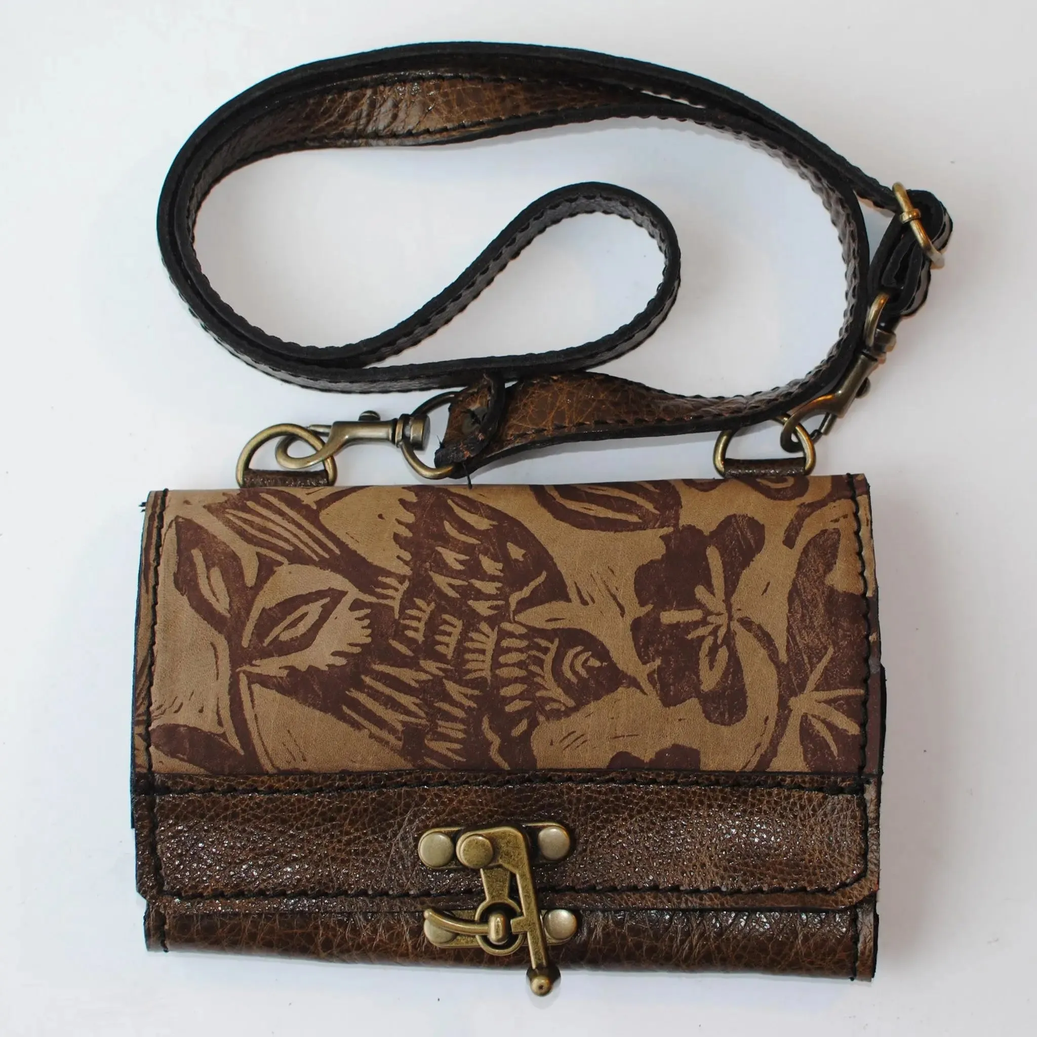 Oxford Clutch Handbag In Sparrow Print by Christina Hankins