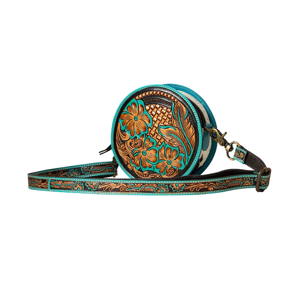 Priceless Love Small Hand-Tooled Round Bag