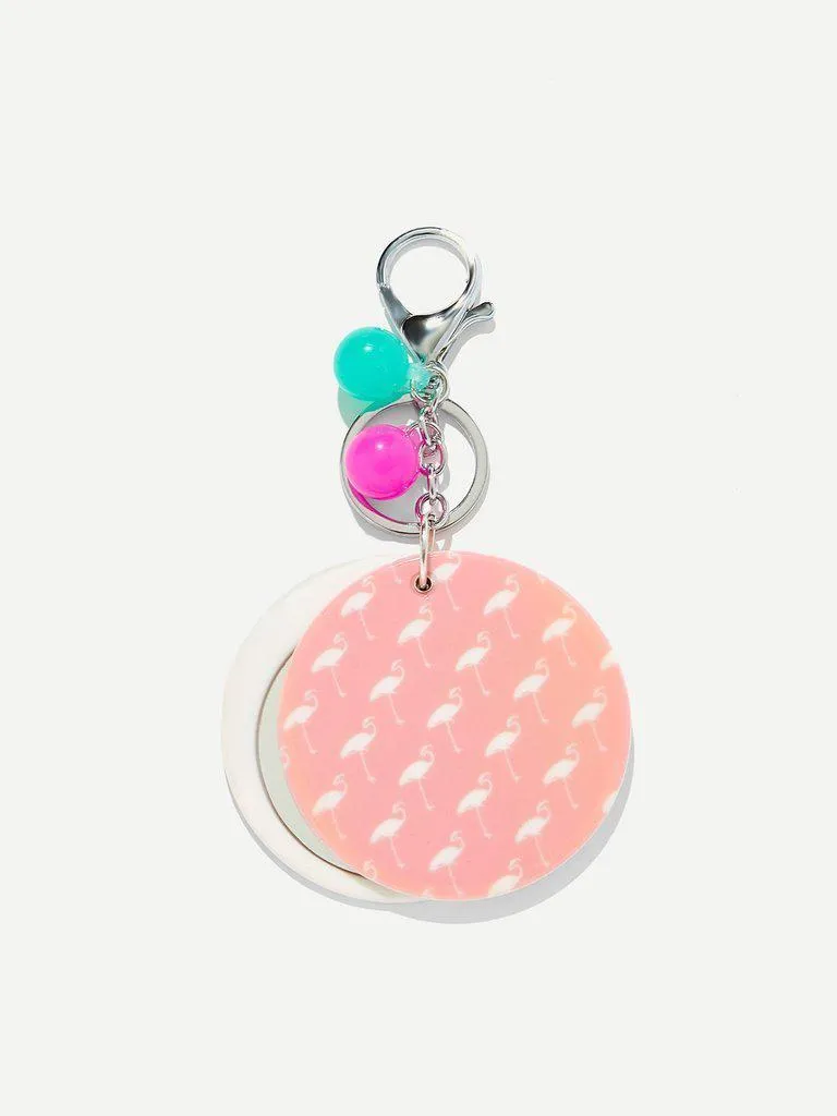 Random Color Ball Flamingo Print Keychain