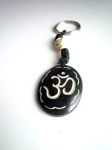 Religious Hindu Om Carved Bone Keychains