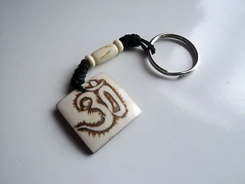 Religious Hindu Om Carved Bone Keychains