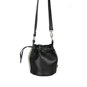 Sari Black Leather Mini Bucket Handbag