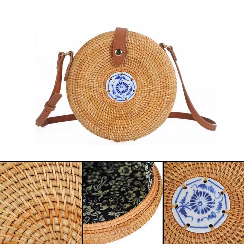 Small Decorative Flap Round Straw Rattan Bag