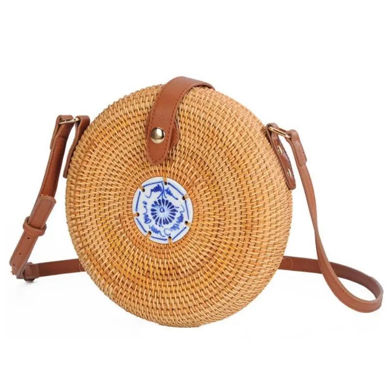 Small Decorative Flap Round Straw Rattan Bag