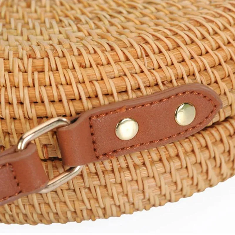 Small Decorative Flap Round Straw Rattan Bag