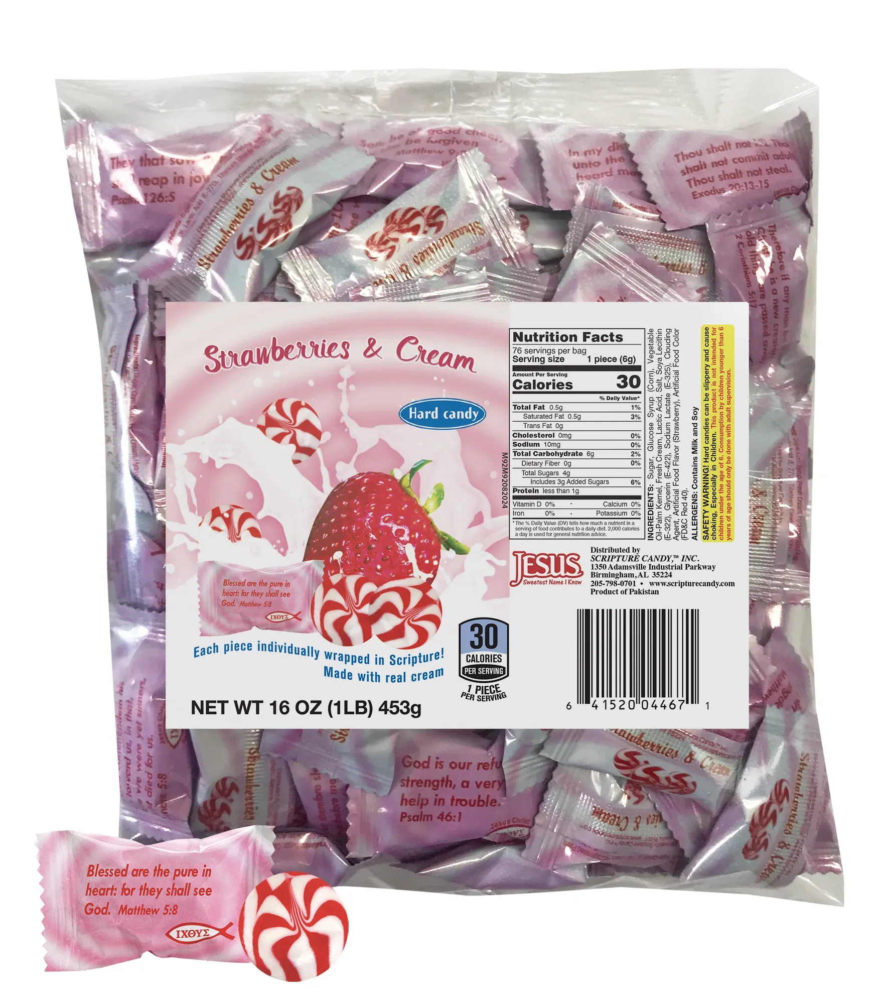 Strawberries & Cream Hard Candy 1 Pound Bag, 75 Pieces