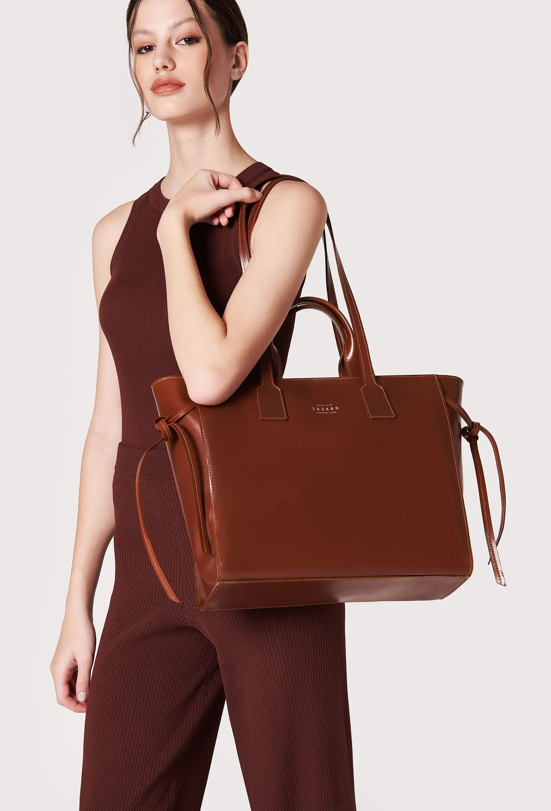 Tan Leather Tote Bag 'Lambro'