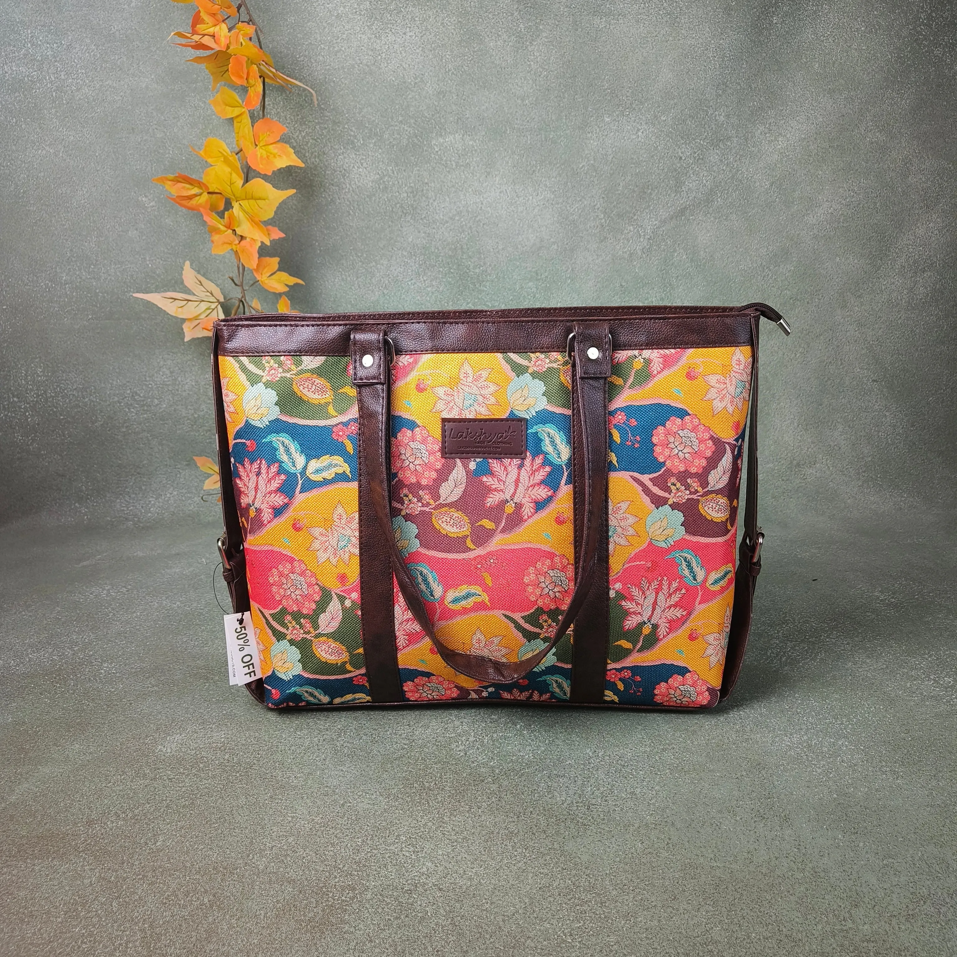 XL laptop Totes Multi Color Floral Prints Design.